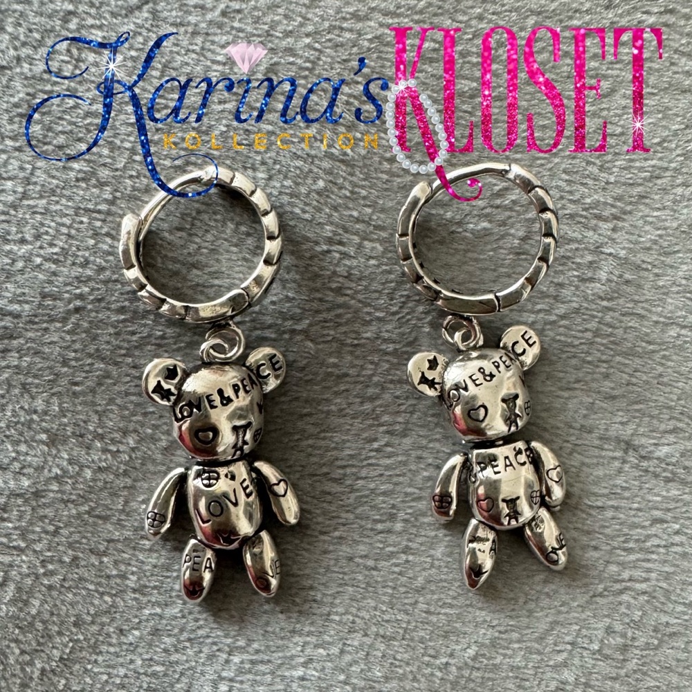 S925 Teddy Bear Huggie Hoop Earrings, Silver, Vintage 🧸